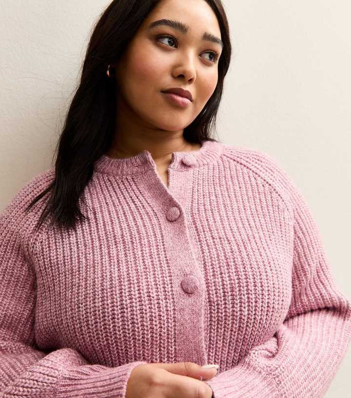 Curves Pink Ribbed Knit Raglan Sleeve Cardigan | New Look | New Look (UK)