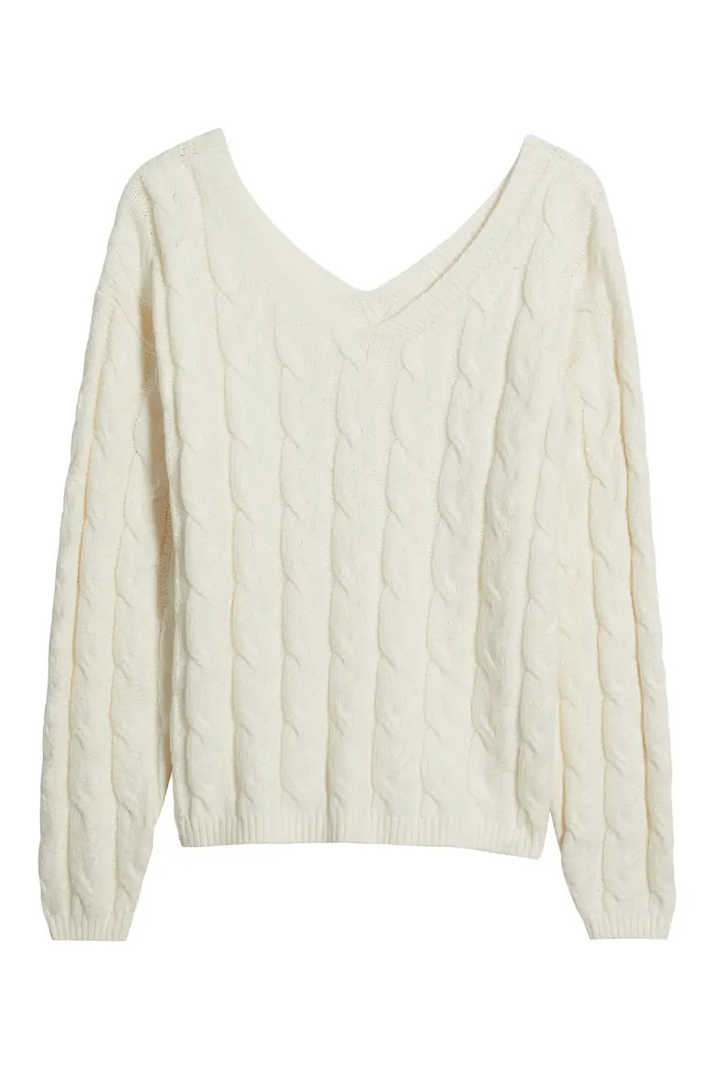 Cable Knit V-Neck Cotton Blend Sweater (Women) | Nordstrom | Nordstrom