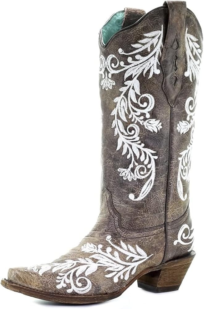 Corral Boots Womens Glow In The Dark Snip Toe Dress Boots Knee High Mid Heel 2-3" - Brown | Amazon (US)