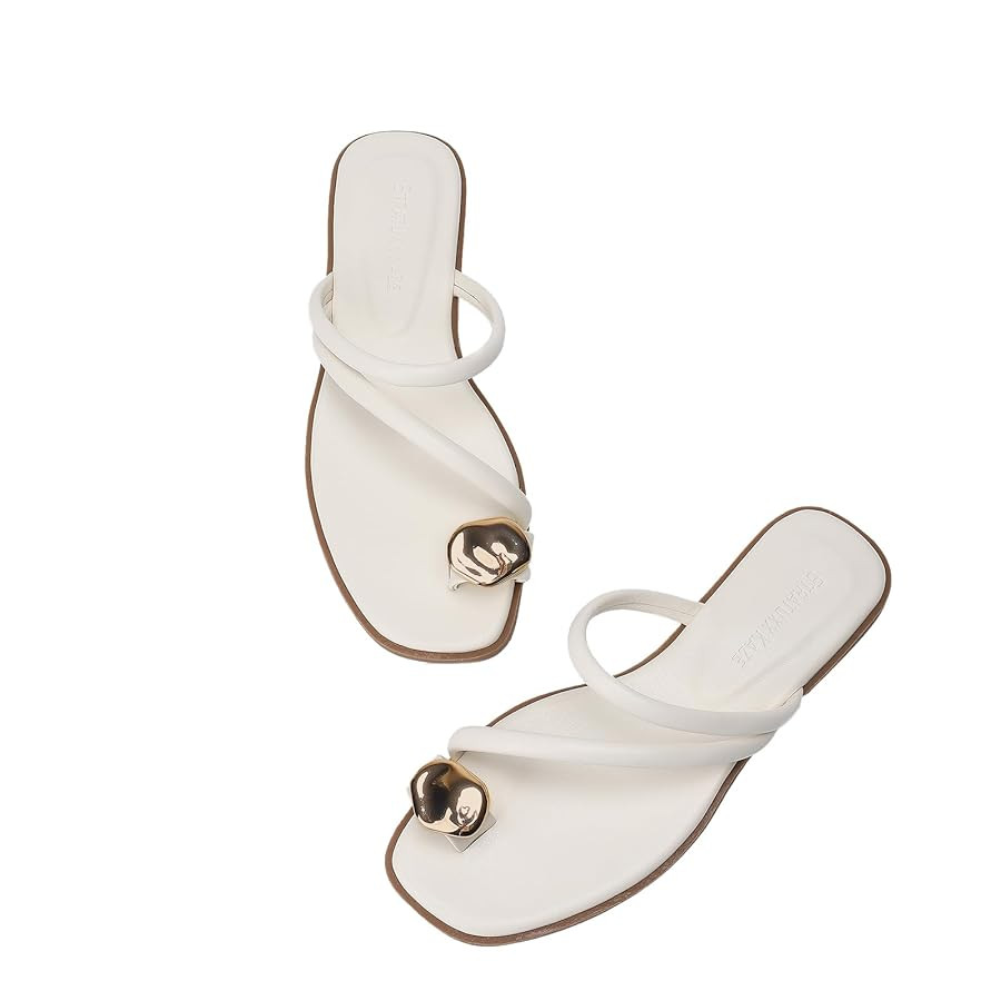 Women's Toe Ring Thong Sandals Open Toe Slide Flat Sandals Casual Summer Flip Flop Flat Sandals | Amazon (US)