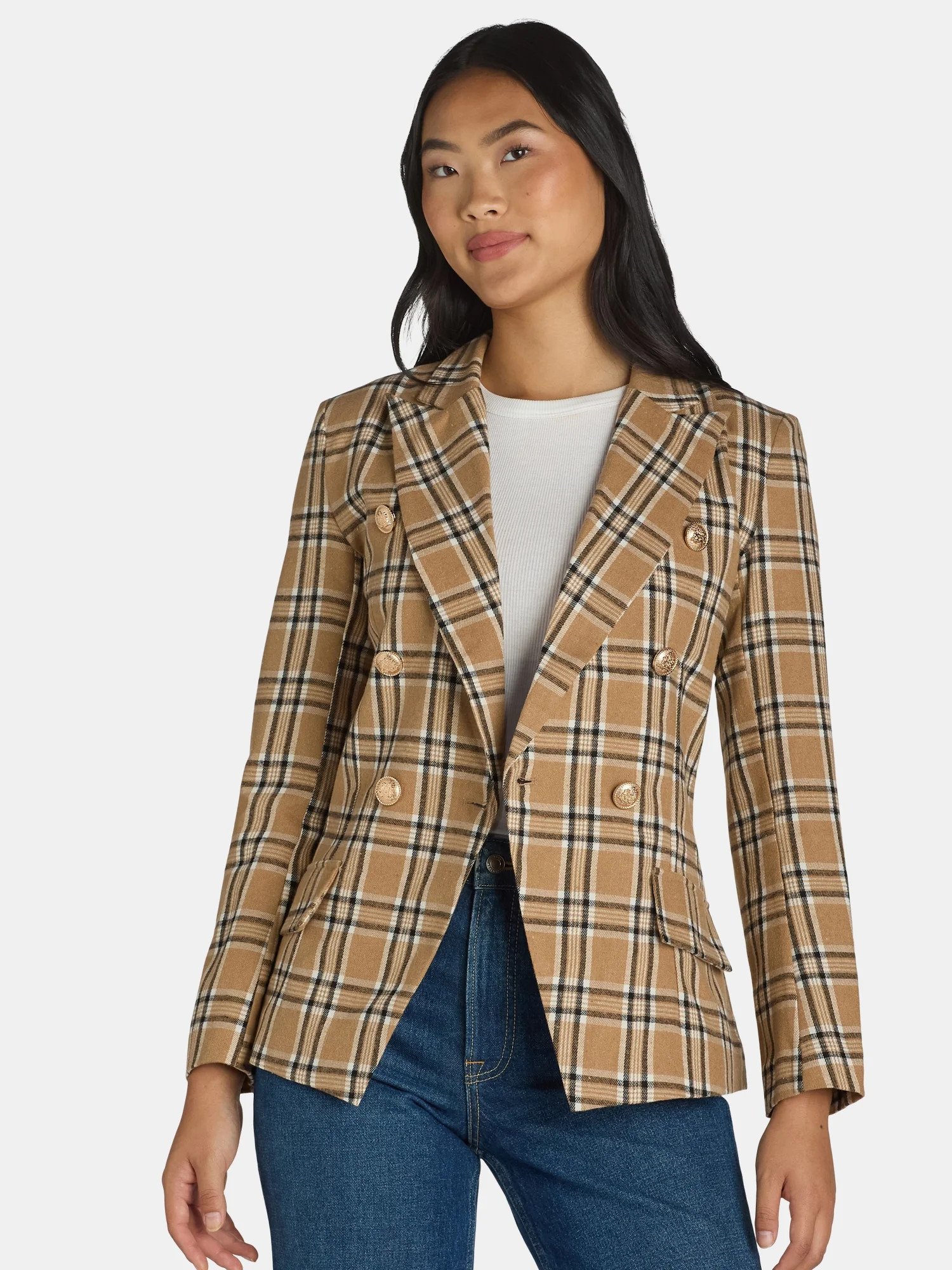 Attitude Unknown Women's Metallic Button Solid Ponte Blazer, Sizes XS-XL | Walmart (US)