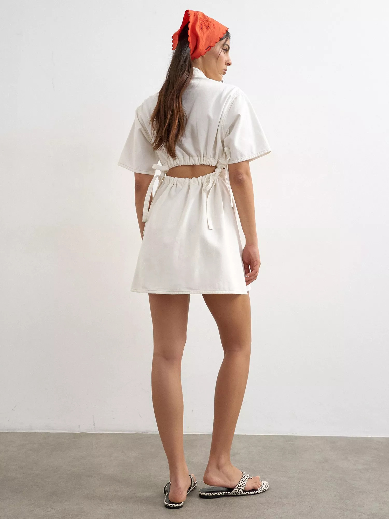Topshop Tie Detail Short Sleeve Denim Mini Shirt Dress, White | John Lewis (UK)