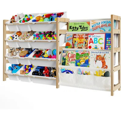 One-Piece Solid Wood Toy Storage Rack, Tiered Wooden Organizer Shelf (4 Tier) | Wayfair North America