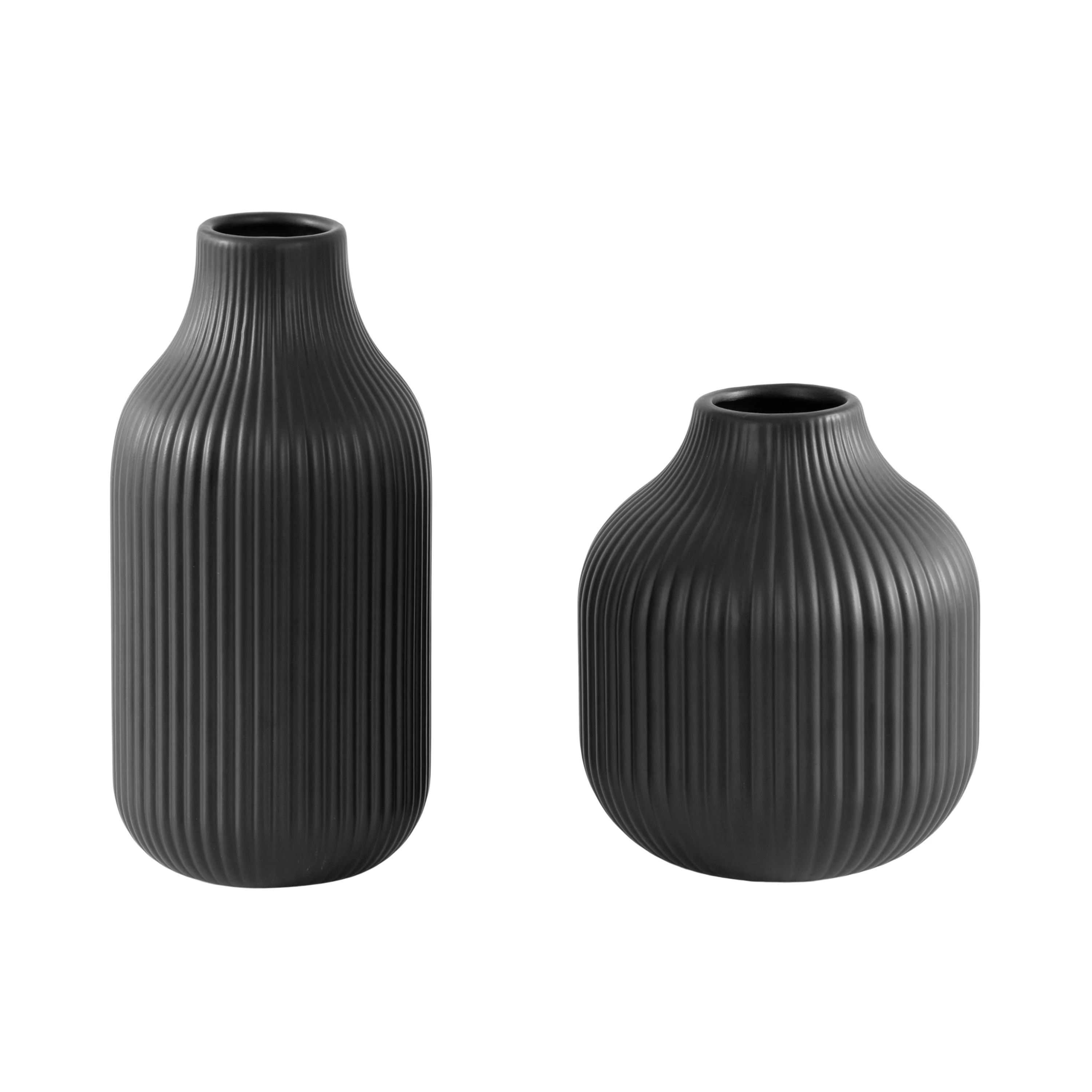 Better Homes & Gardens Ribbed Ceramic Vases 2PC Set Black Finish | Walmart (US)