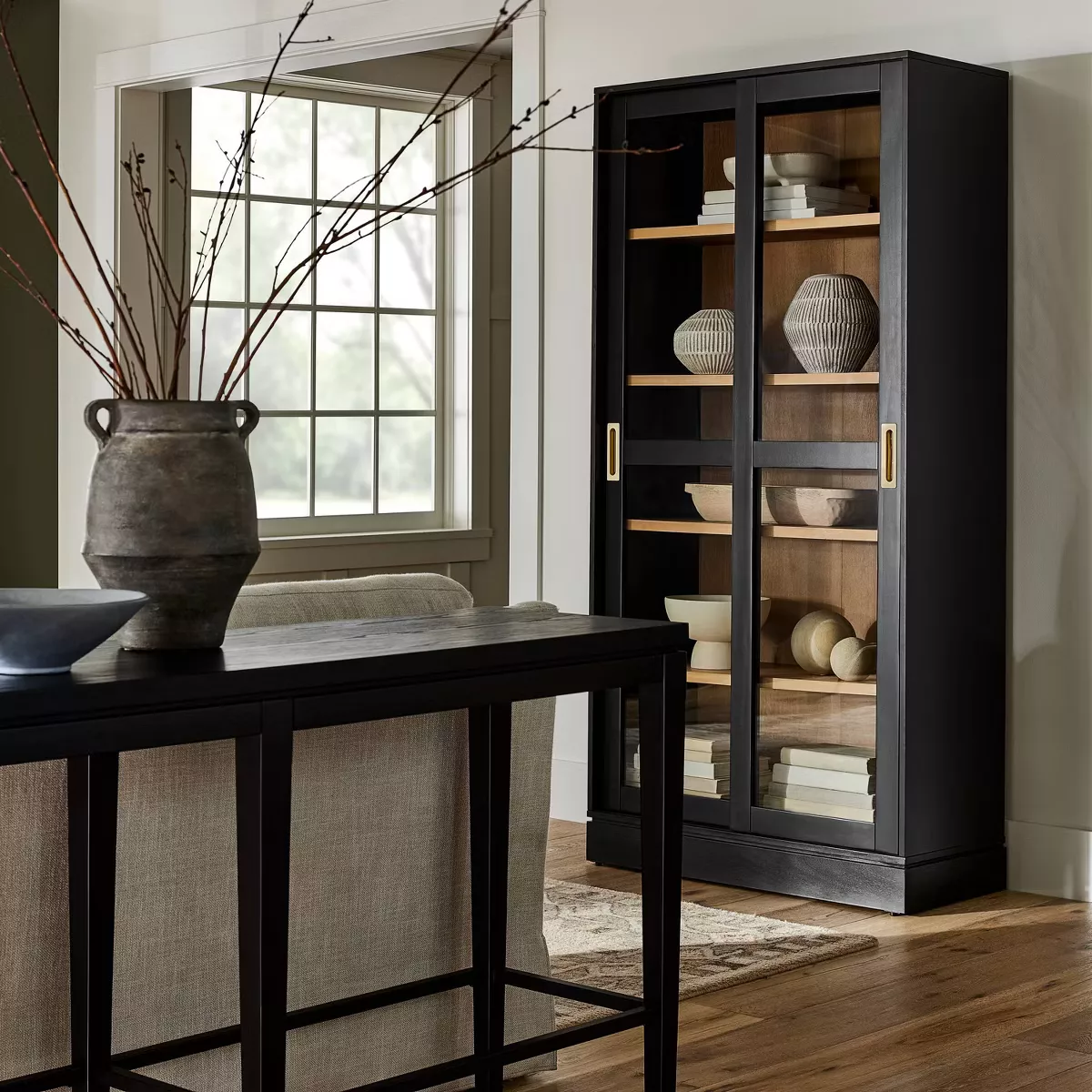 Member's Mark Enzo Bookcase Storage Cabinet With Rattan Cabinet Doors,  Black Finish - Sam's Club