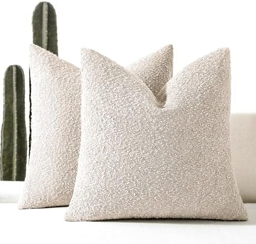 24x24 Boucle Throw Pillow Covers, Set of 2, Beige | Amazon (US)