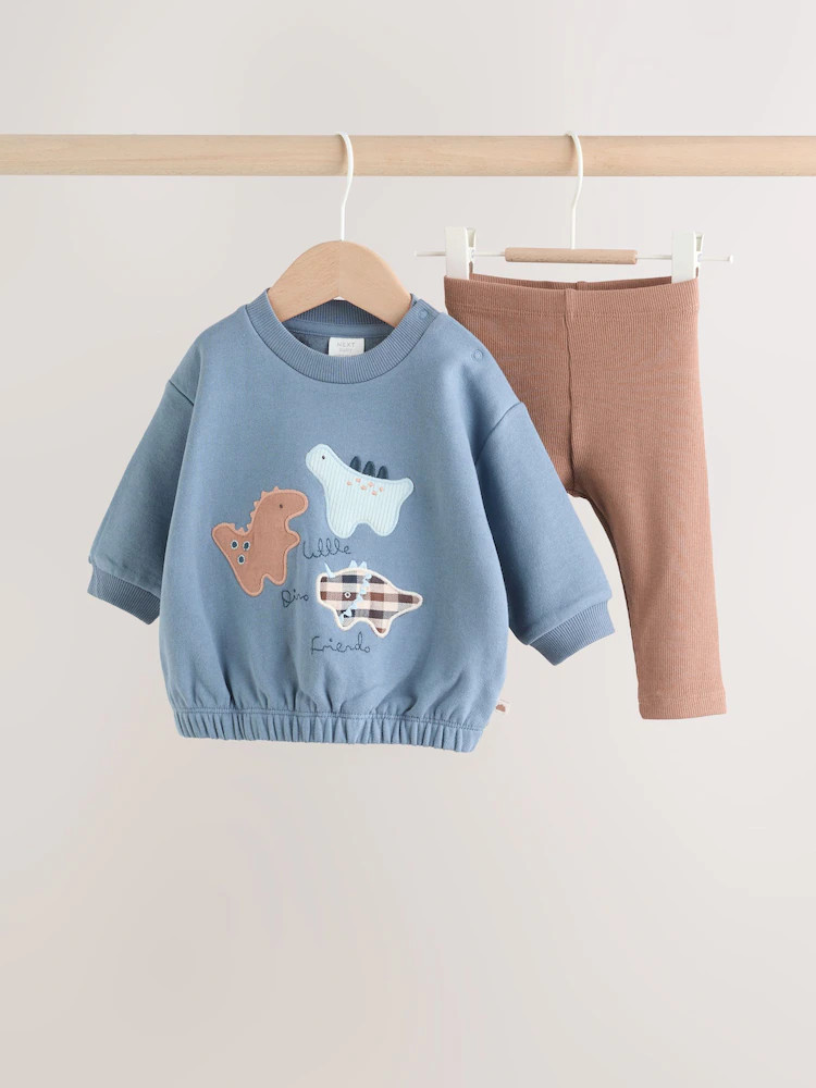 Blue Dino Baby Sweatshirt and Leggings Set (0mths-3yrs) | Next US