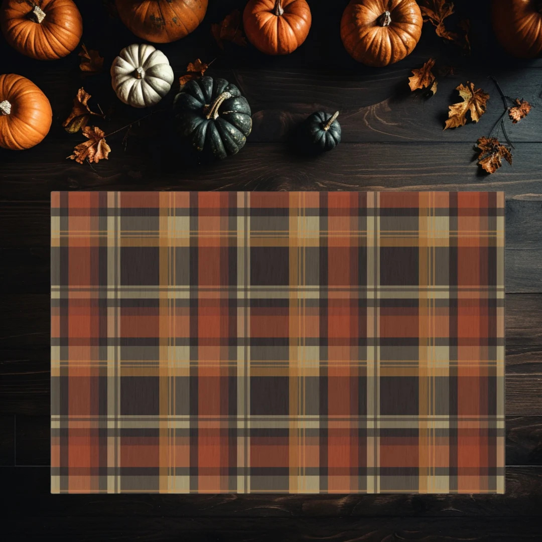 Rich Fall Plaid Porch Outdoor Rug | Autumn Front Porch Decor | Halloween Front Door Decorating | ... | Etsy (US)