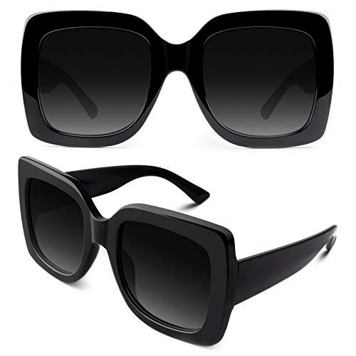 GQUEEN Oversized Square Frame Sunglasses Womens Retro Vintage Trendy Black Shades,S904 | Amazon (US)