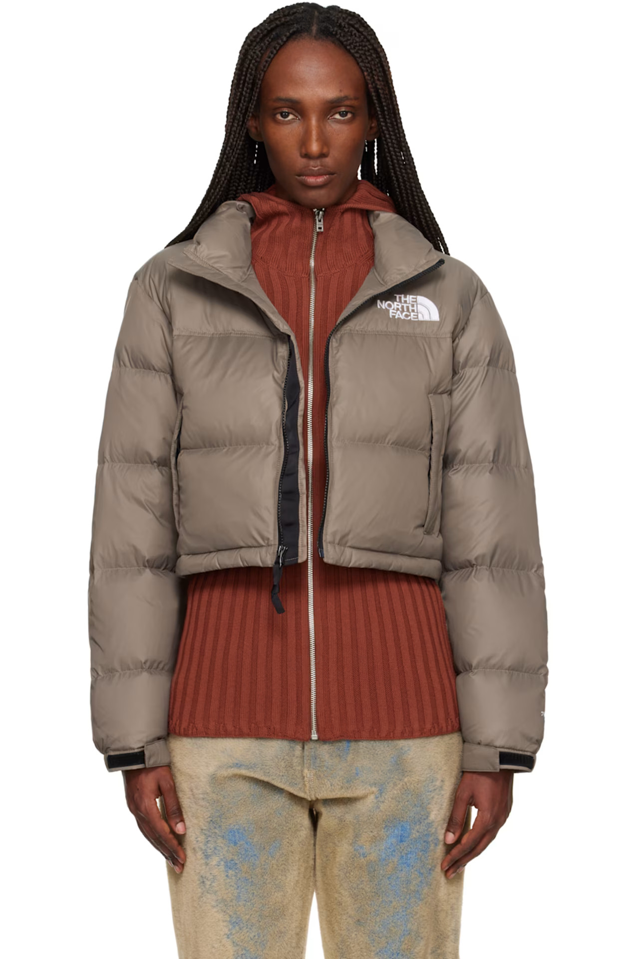 Taupe Nuptse Short Down Jacket | SSENSE
