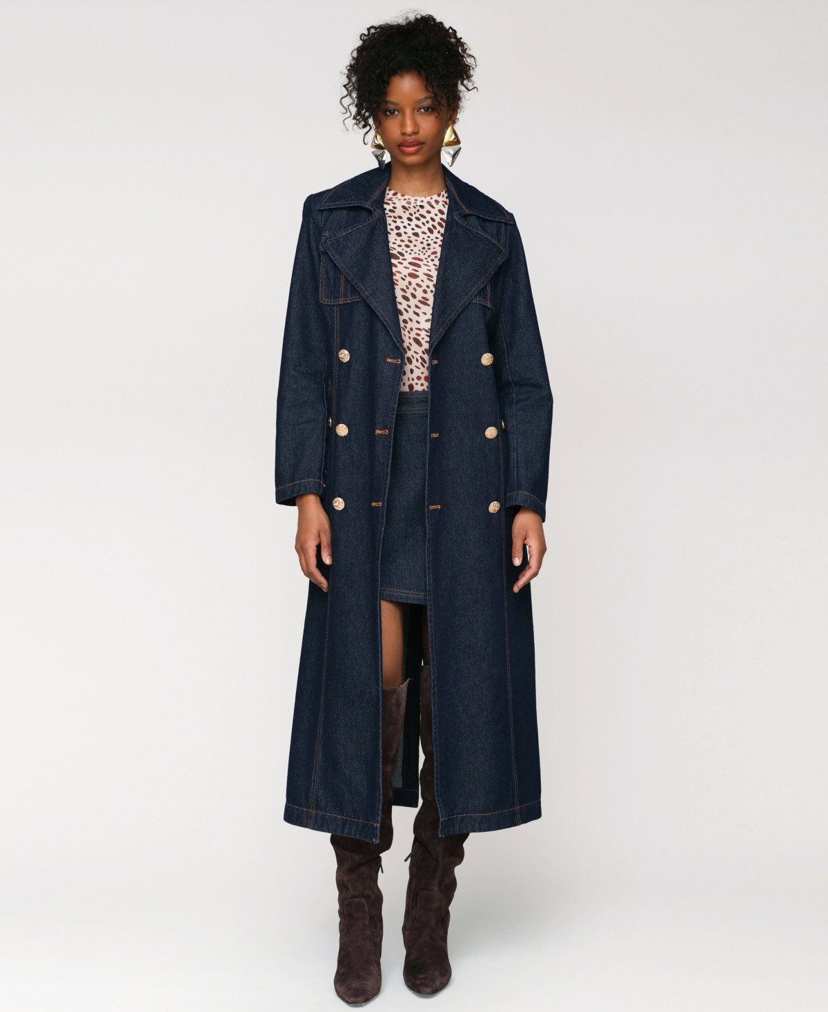 Avec Les Filles Women's Double-Breasted Belted Trench Coat - Raw Indigo Rinse | Macy's