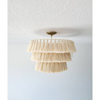 Tassel Chandelier, Macrame 3-Teired, 20"" Diameter, Light Kit Included Modern Chandelier Lighting | Etsy (US)