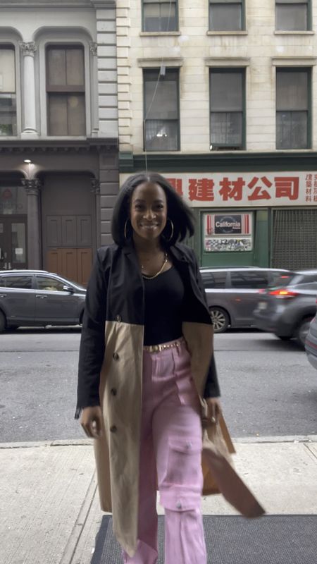 How I styled my Pink Cargos from Fashion Nova with a ribbed black bodysuit. The trench coat brings it all together with a gold belt for an accessory. My original coat from SHEIN is out of stock 

#LTKshoecrush #LTKstyletip #LTKxPrime