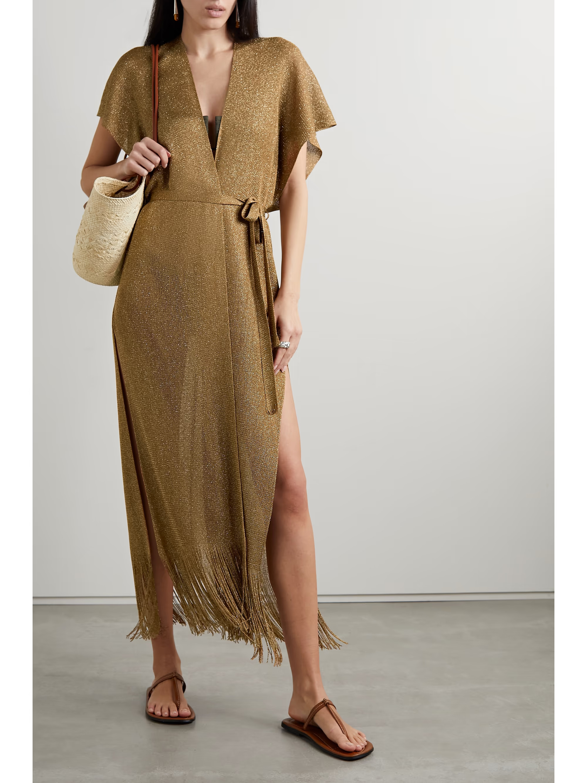 Elegia fringed belted metallic knitted coverup | NET-A-PORTER APAC