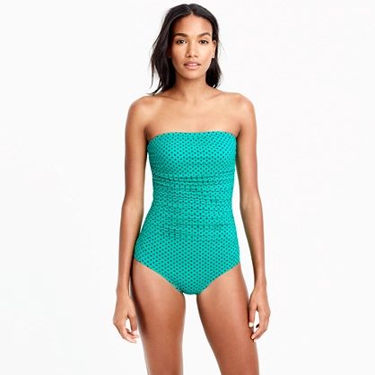 Ruched bandeau one-piece swimsuit in dot | J.Crew US