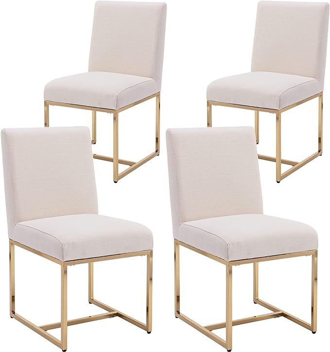Set of 4 Linen Upholstered Dining Room Chairs, Mid Century Modern Fabric Chair for Dining Room, w... | Amazon (US)