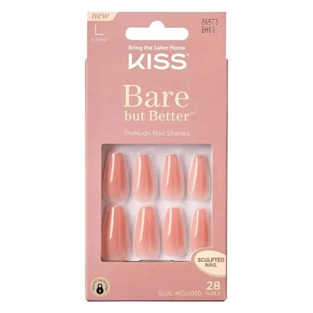 KISS USA Bare but Better Sculpted Nude Fake Nails Nude Glow 28 Count | Walmart (US)
