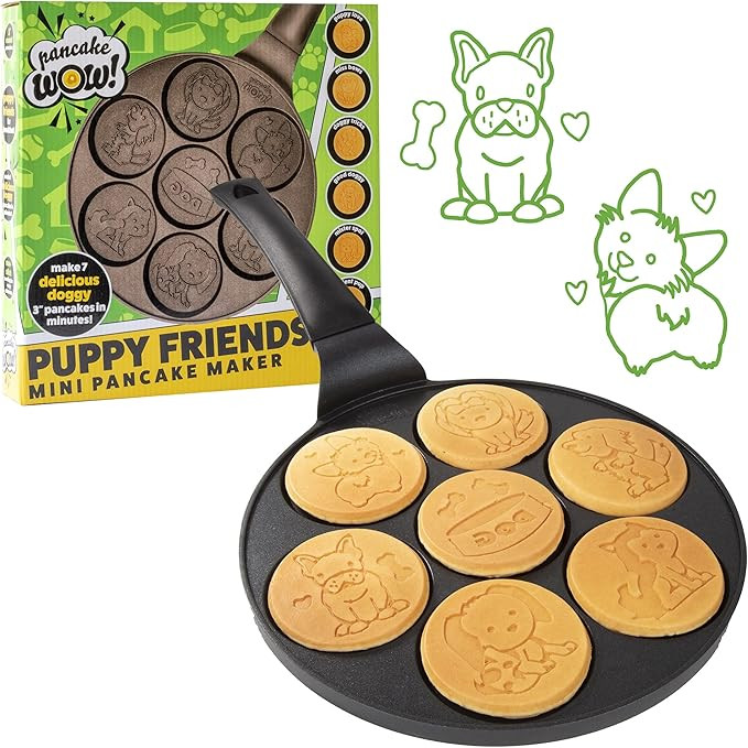 Puppy Friends Mini Pancake Pan- Make 7 Unique Flapjacks- Nonstick Griddle for Breakfast Pup Anima... | Amazon (US)