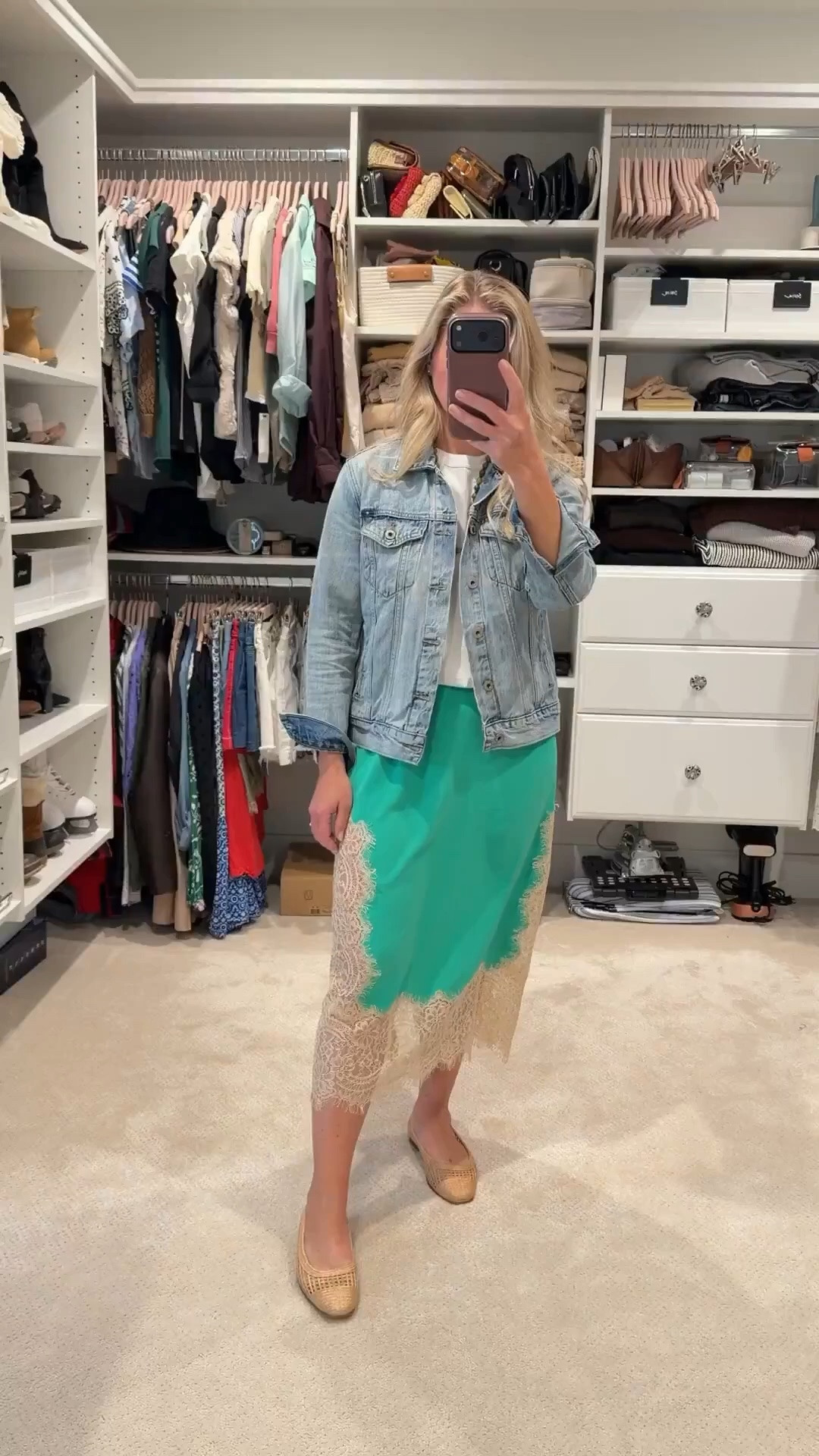 Proof that a statement skirt can still feel effortless.

I love pairing feminine pieces like this lace-trim slip skirt with casual staples to make them feel more wearable for everyday. The denim jacket keeps it relaxed, the woven flats add texture, and suddenly a dressier piece works for coffee runs, dinner, or vacation nights.

This is exactly how I build outfits lately — high/low, structured/soft, elevated but easy.

#LTKootd #LTKdayinmylife #LTKPetite
