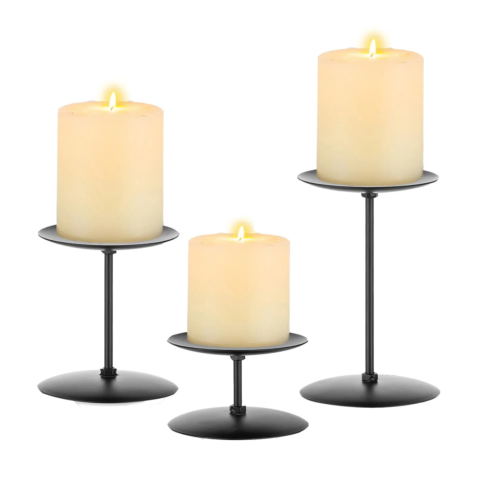 NIERBO 3 Pcs Pillar Candle Holders Candelabra Black | Wayfair | Wayfair North America