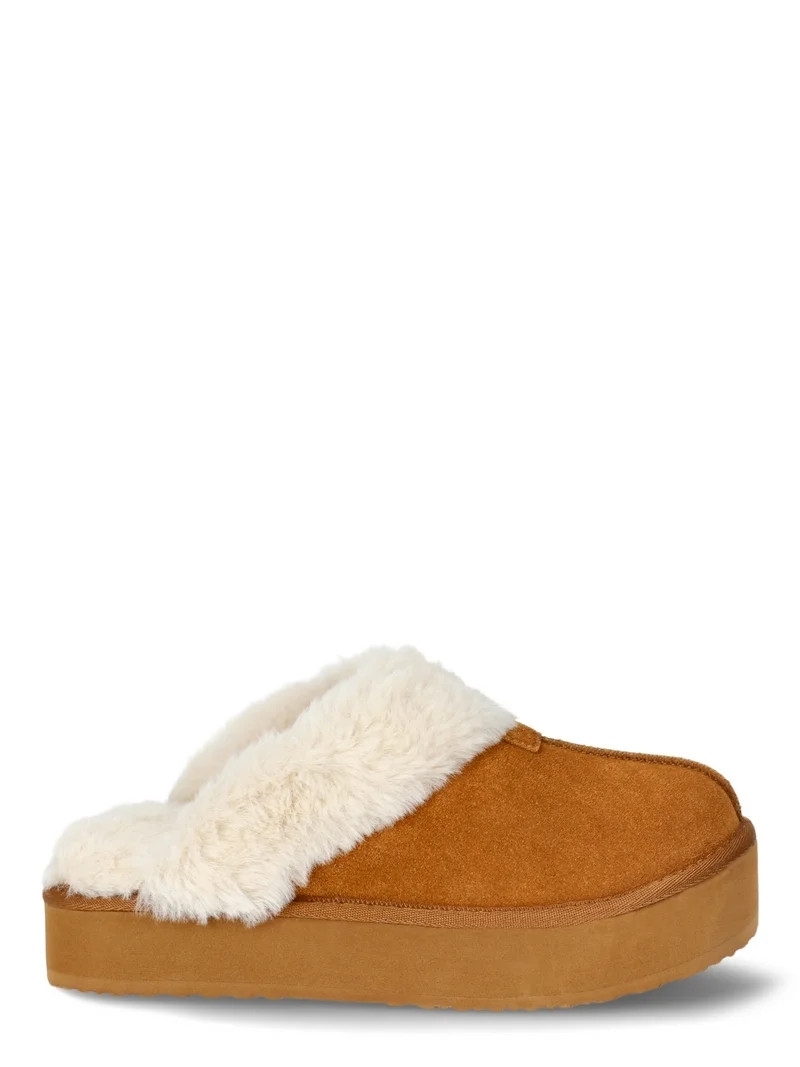 Joyspun Women's Faux Suede Platform Clog Slippers | Walmart (US)