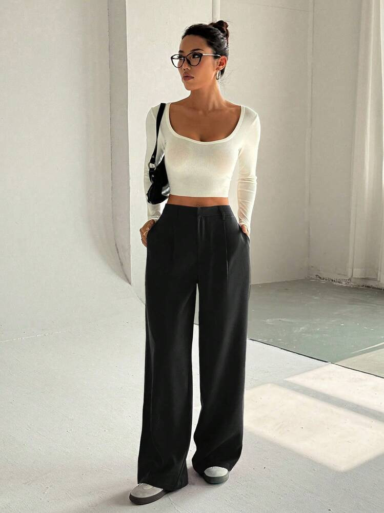 FavEase Women's High-End Elegant Slimming Casual Wide Leg Pants Fall Cloth For Women | SHEIN
