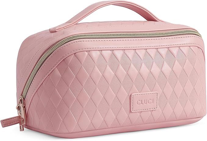 CLUCI Makeup Bag Travel Make Up Bag Leather Cosmetic Bag Waterproof Large Capacity Make Up Bag Or... | Amazon (US)
