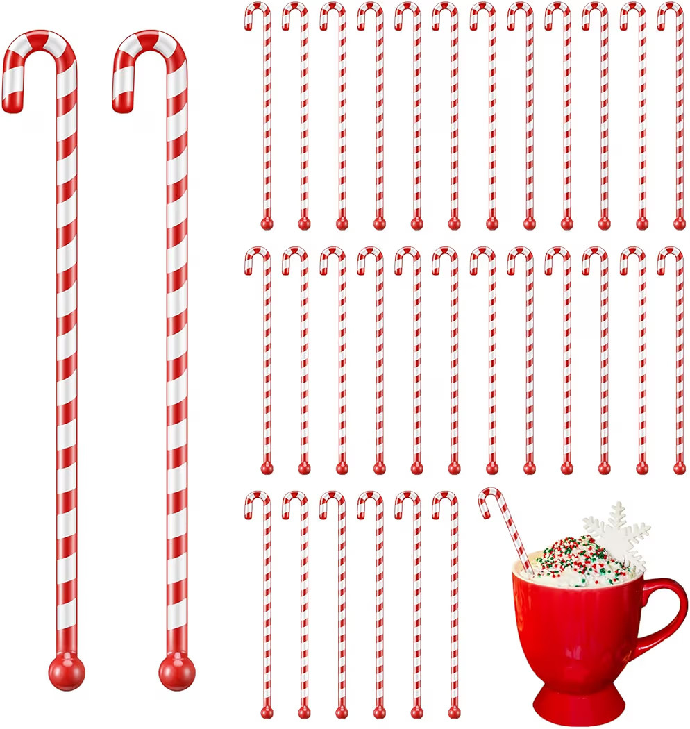 30 Pcs Christmas Drink Stirrers Xmas Stir Stick Holiday Coffee Swizzle Stick Reusable Plastic Hot... | Amazon (US)