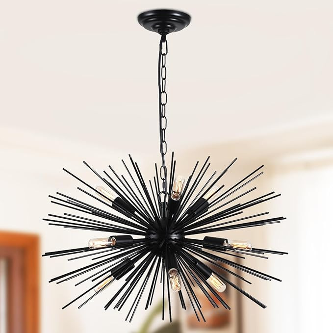 24" Black Sputnik Chandelier Vintage 9-Lights Geometric Starburst Chandelier Light Fixture Modern... | Amazon (US)