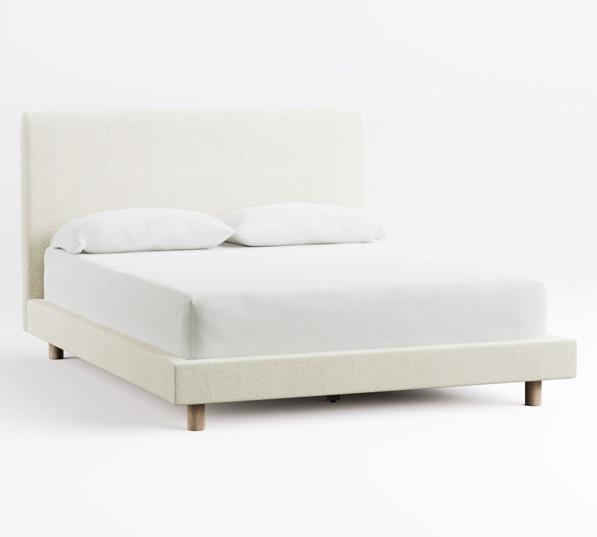 Cayman Upholstered Platform Bed, Performance Heathered Basketweave Alabaster White with Biscotti Leg, Queen | Pottery Barn (US)