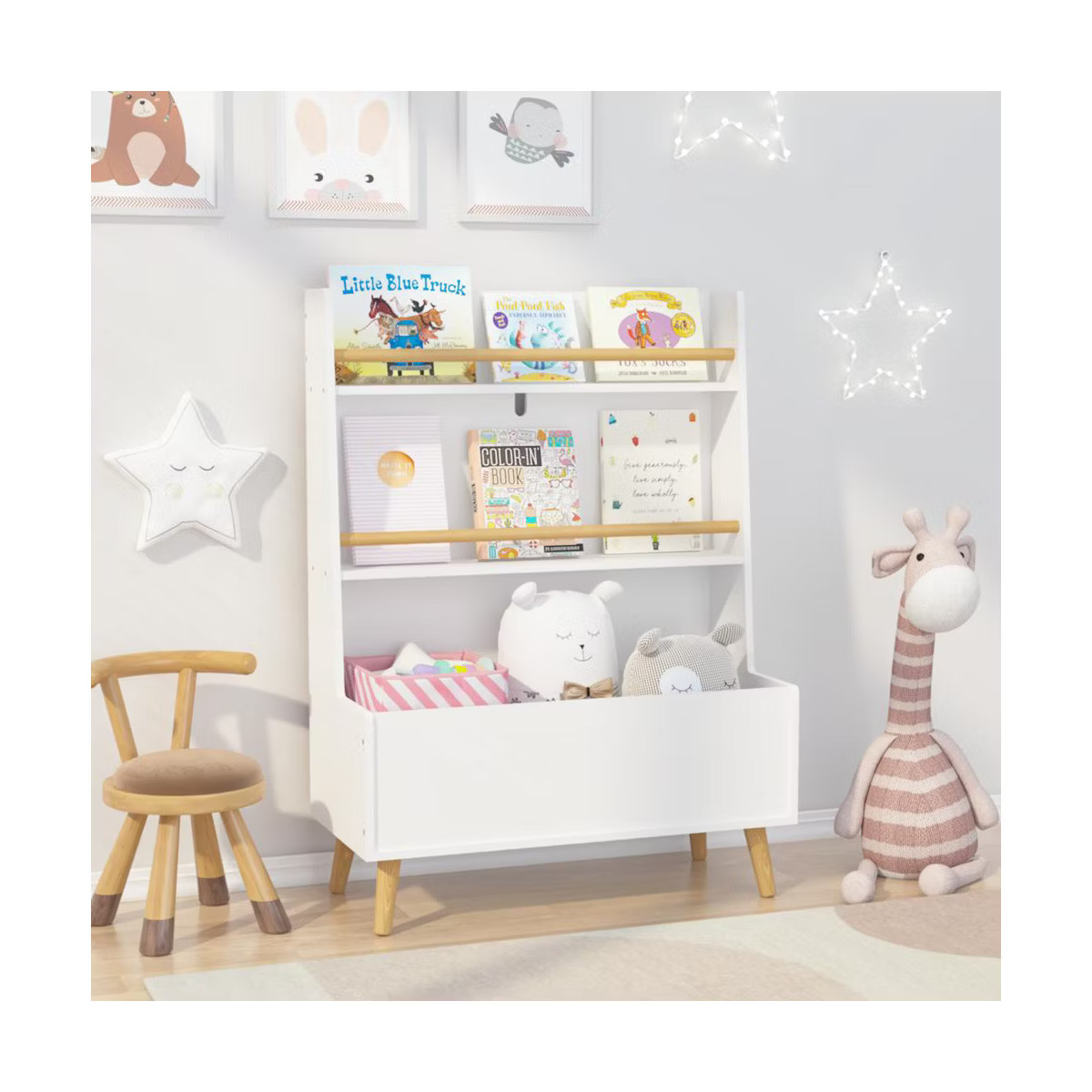 Kids Bookshelf with Toy Organizer, 3-Tier Wood Children's Book Shelf, Toy Storage Organizer with ... | Target