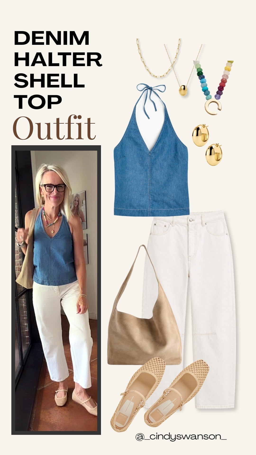This denim halter shell is such a fun, polished alternative to a basic tank. I paired it with relaxed white jeans, woven flats, and neutral accessories for an easy outfit that feels put together without being fussy.

💡 LTK MADE EASY
❤️ Heart = Support my posts!
🔖 Save = Get sale & restock alerts
📋 Lists = Keep favorites organized
📲 Share = Send lists and products to a friend. Hello, Christmas List!
💬 Comment = Ask me anything about what I’m wearing. :-)

#LTKootd #LTKOver40 #LTKTravel