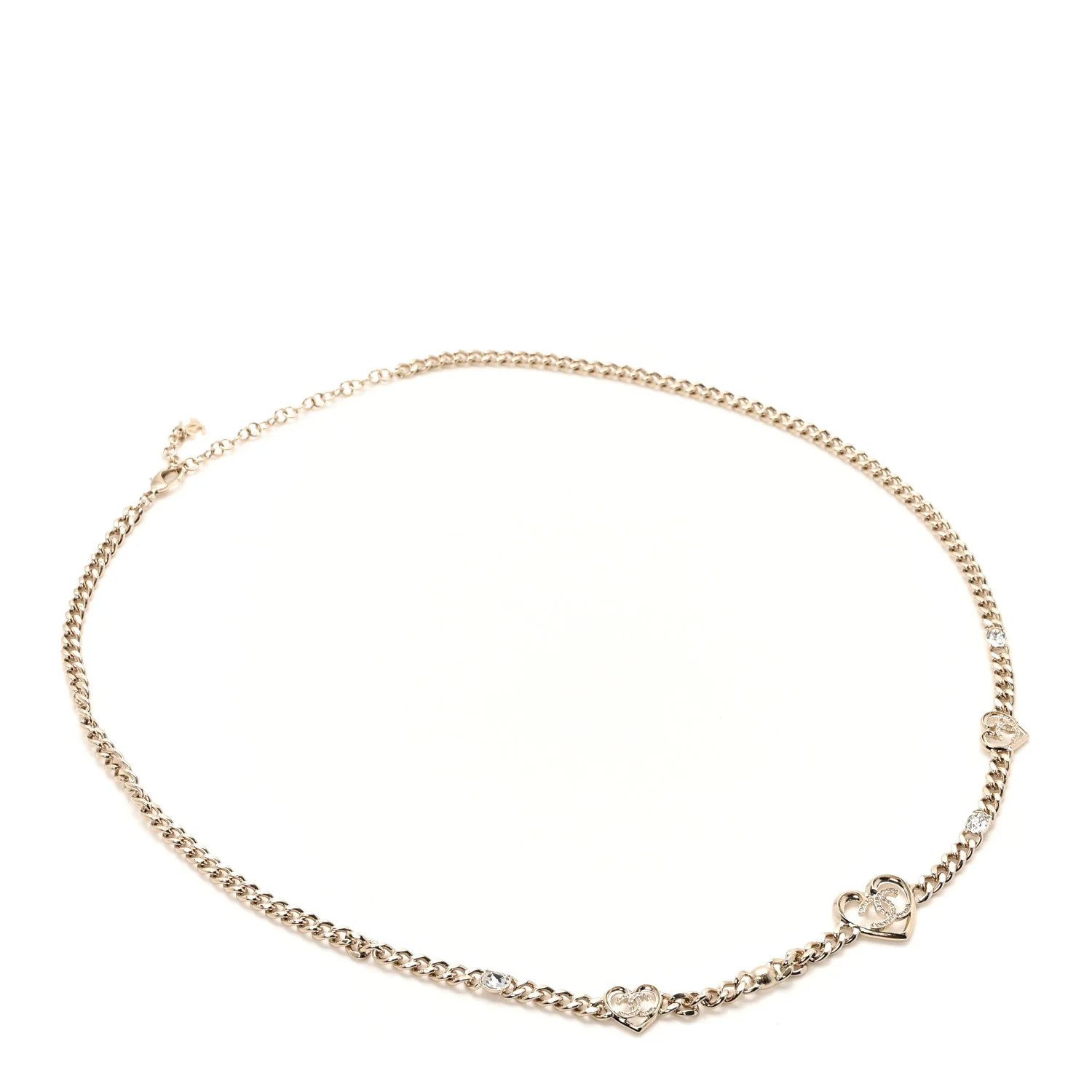 Metal Crystal CC Heart Chain Belt 90 Light Gold | FASHIONPHILE (US)