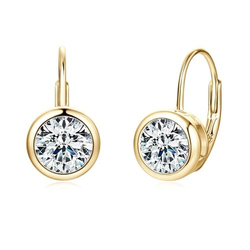 DYUNQ Moissanite Hoop Earrings, 925 Sterling Silver Hypoallergenic Bezel Set Leverback Drop Earrings for Women, D Color VVS1 Lab Created Imitation Diamond Round Cut Jewelry Gifts | Amazon (US)