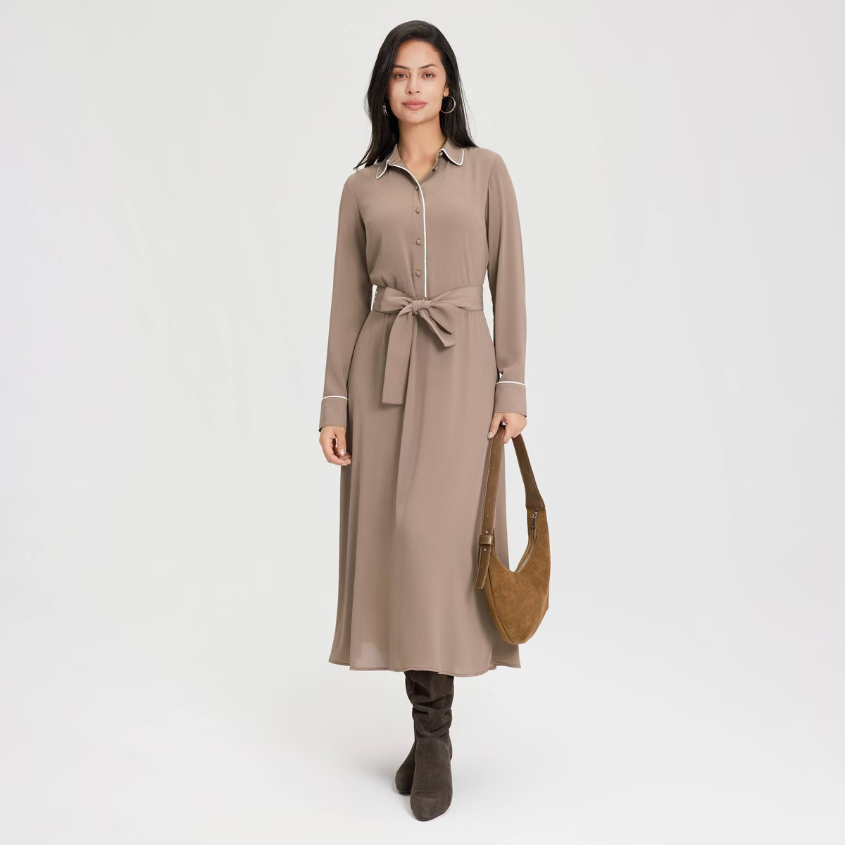 Women's Long Sleeve Midi Shirtdress - A New Day™ Taupe | Target