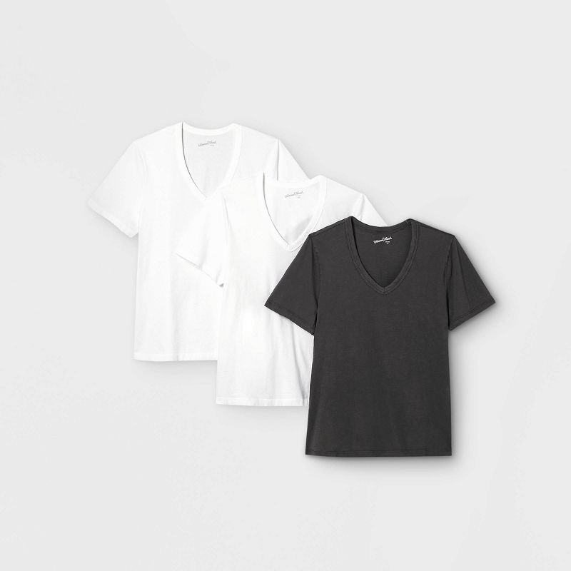Women's Short Sleeve V-Neck 3pk Bundle T-Shirt - Universal Thread™ White/White/Gray | Target