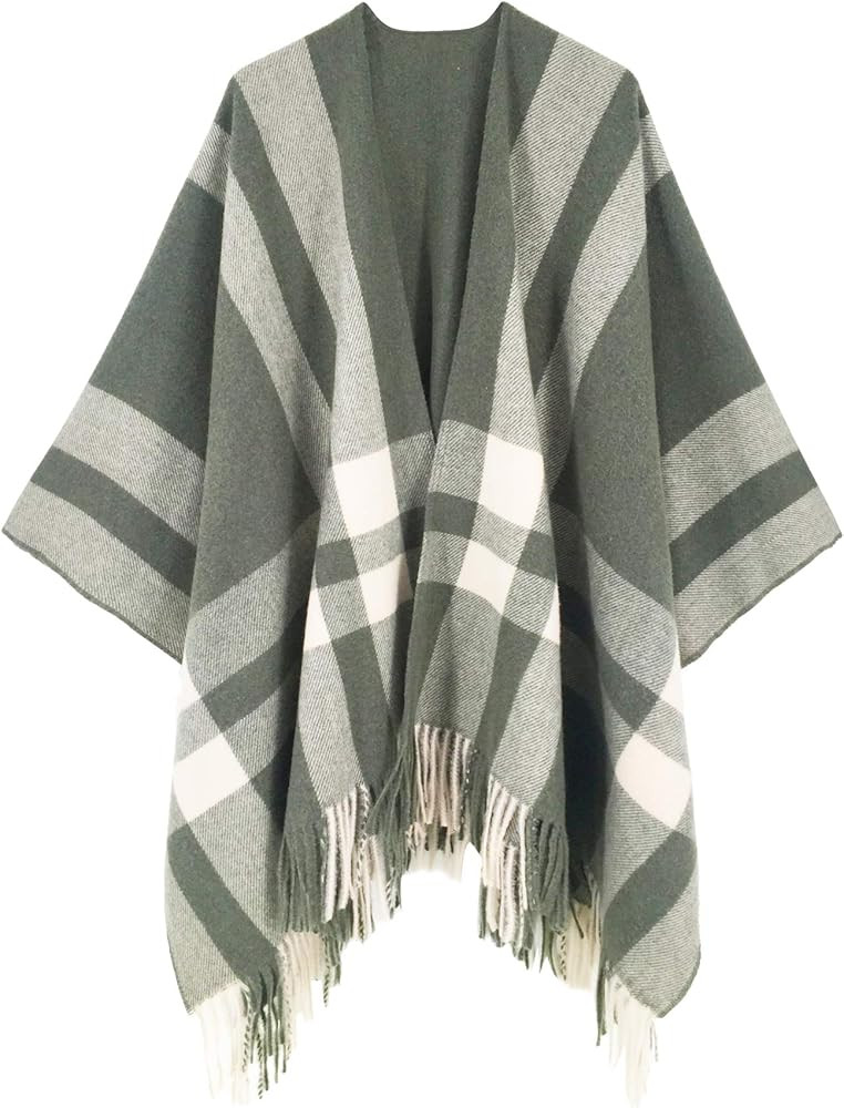 Moss Rose Women's Travel Plaid Shawl Wrap Open Front Poncho Cape for Fall Winter | Amazon (US)