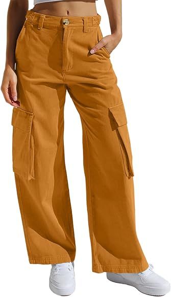 EVALESS Cargo Pants Women Casual Loose High Waisted Straight Leg Baggy Pants Trousers with Pocket... | Amazon (US)