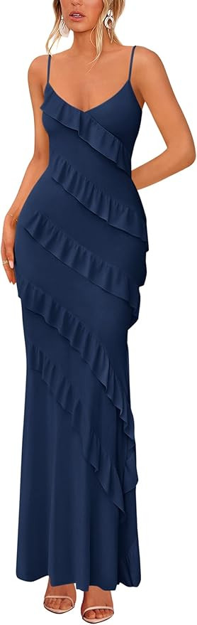 BTFBM Spring Dresses for Women 2026 Spaghetti Strap Bodcyon Solid Cocktail Wedding Guest Dress Su... | Amazon (US)