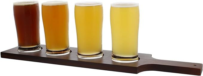 Beer Flight Set with (1) Wooden Flight Paddle and (4) 5oz Ounce Glasses – Sampler Kit for Beer ... | Amazon (US)
