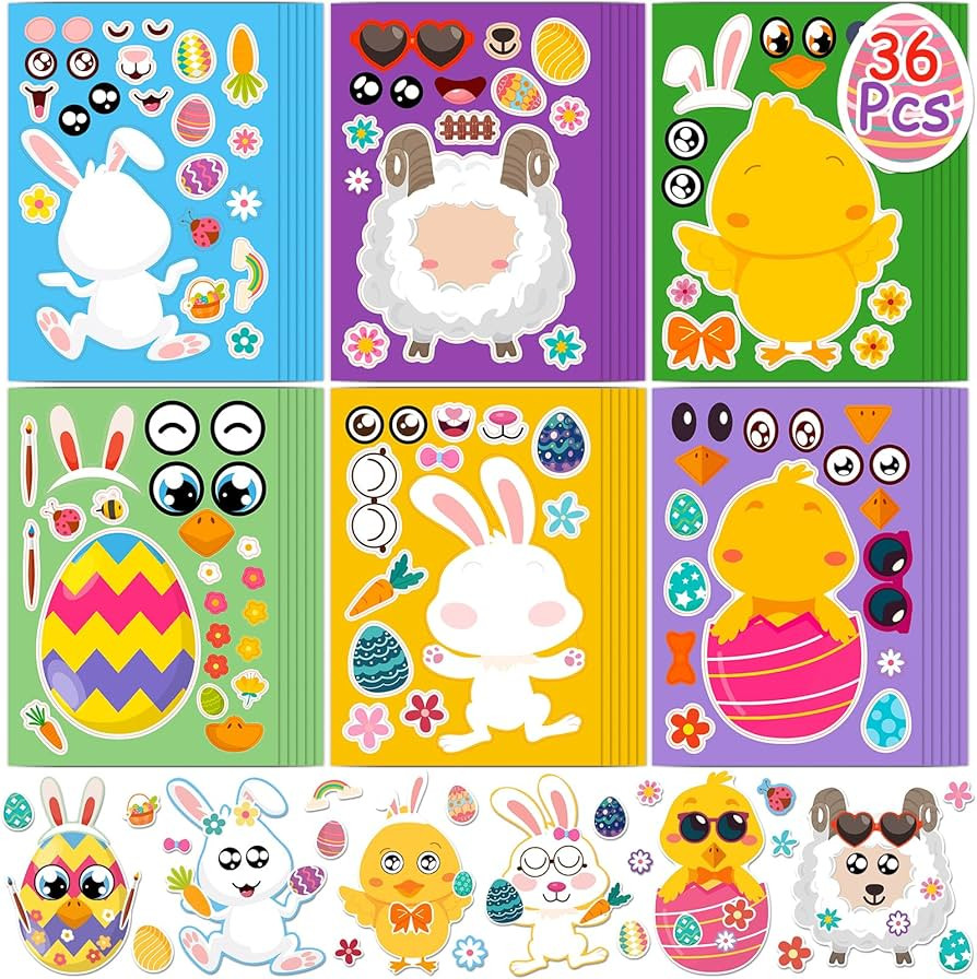 Exorany 36 Sheets Easter Stickers for Kids, Easter Eggs Decorating Bunny Stickers, Easter Basket ... | Amazon (US)