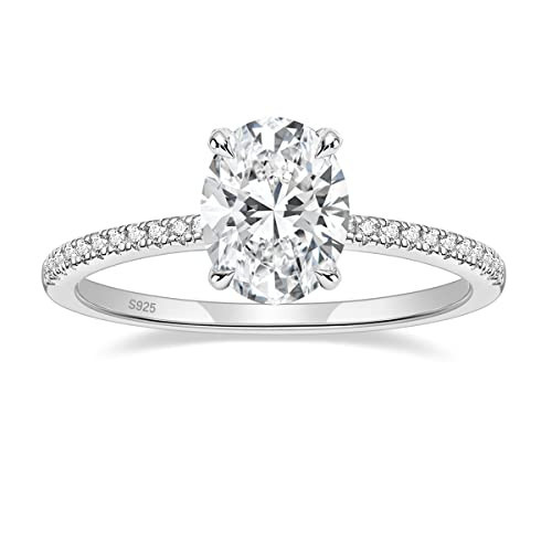 EAMTI 3CT 925 Sterling Silver Engagement Rings Oval Cut Cubic Zirconia CZ Wedding Promise Rings for Her Stunning Wedding Bands for Women Size 11 | Amazon (US)
