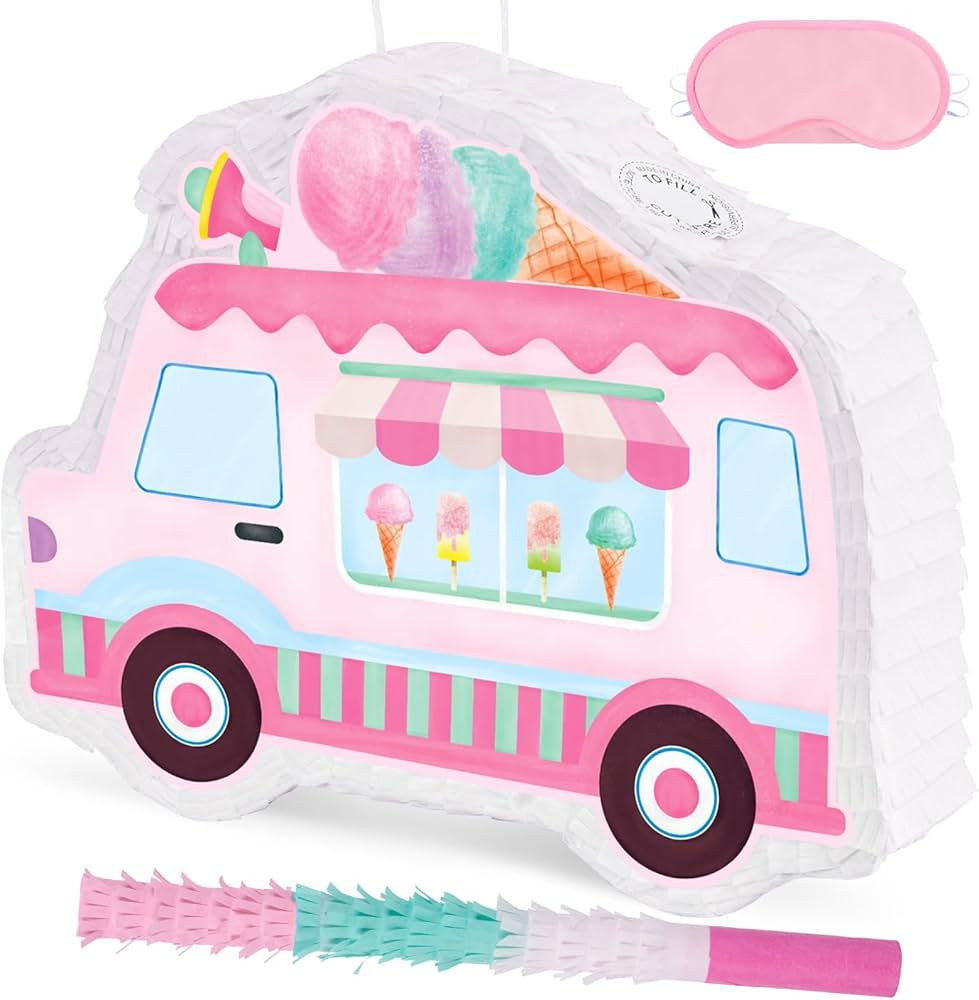 WERNNSAI Ice Cream Piñata -15.7'' x 12.2'' Ice Cream Truck Piñata with Stick and Blindfold Birt... | Amazon (US)