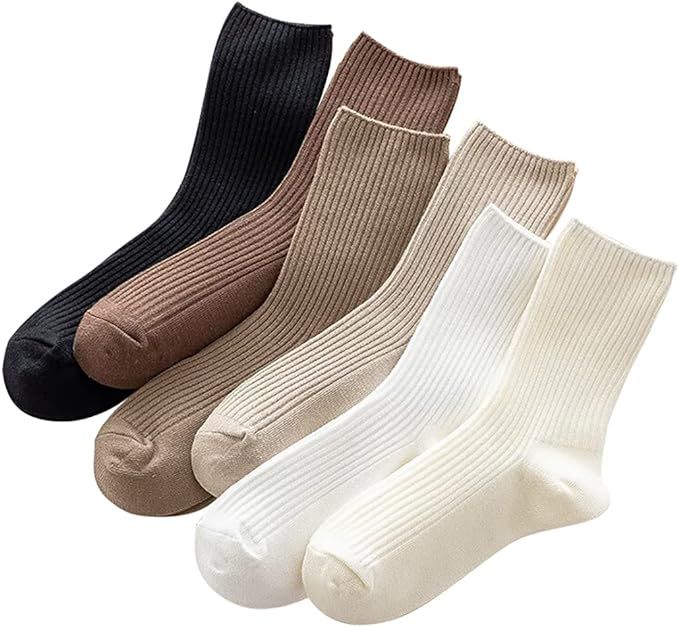 MarJunSep Women's Cotton Crew Socks Cute Neutral Ribbed Knit Slouch Boot Socks in Box for Women G... | Amazon (US)
