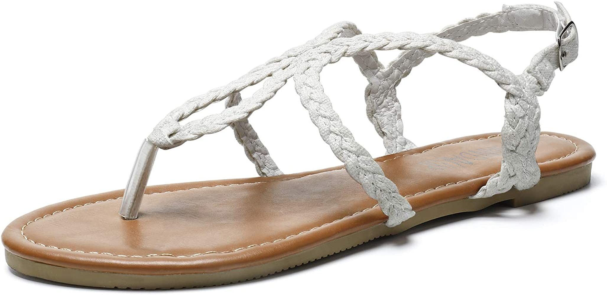 SANDALUP Summer Gladiator Flat Canvas Braided Sandals for Women | Amazon (US)