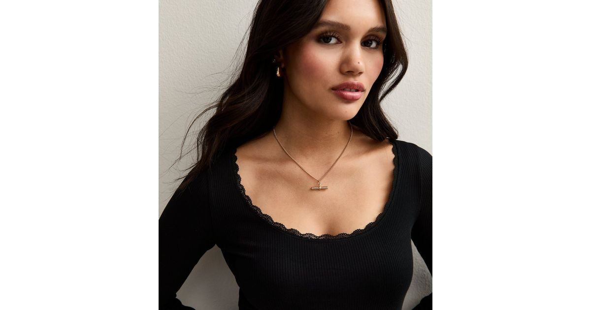 Black Lace Trimmed Scoop Neck Top | New Look | New Look (UK)