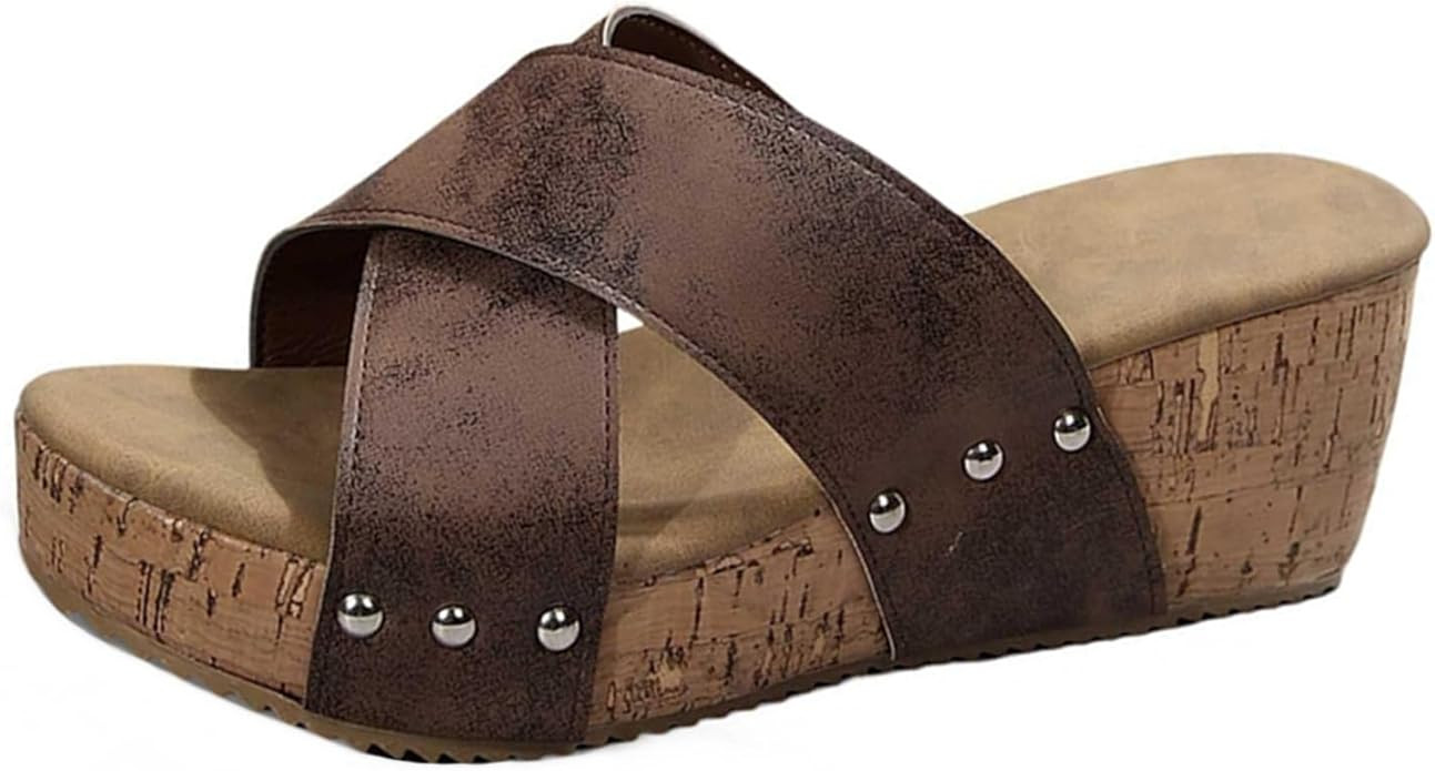 Women's Criss Cross Platform Wedge Sandals Comfortable Casual Dressy Slip on Leisure Vacation Bea... | Amazon (US)