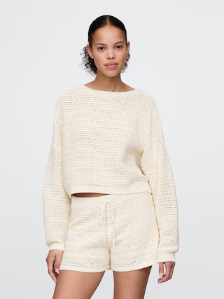 Crochet Boatneck Crop Sweater | Gap (US)