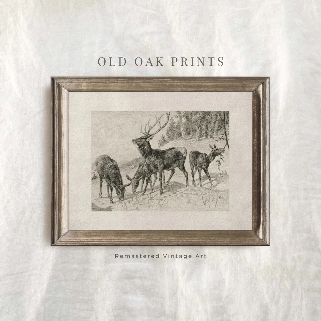 Reindeer Print Rustic Vintage Deer Drawing Nursery Woodland Neutral PRINTABLE Digital Antique Nat... | Etsy (US)