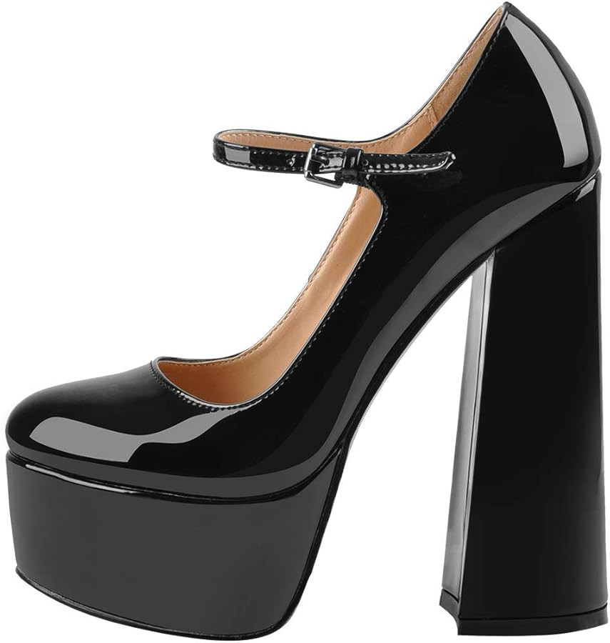 Yolkomo Women's Platform Chunky Heel Mary Jane Pumps | Amazon (US)